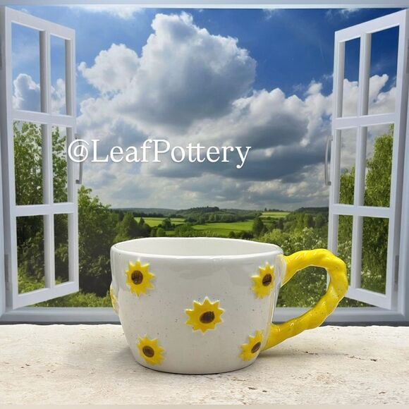 Sunflower Coffee Mug – 16oz Ceramic Cup with Handcrafted Floral Design - Picture 3 of 11